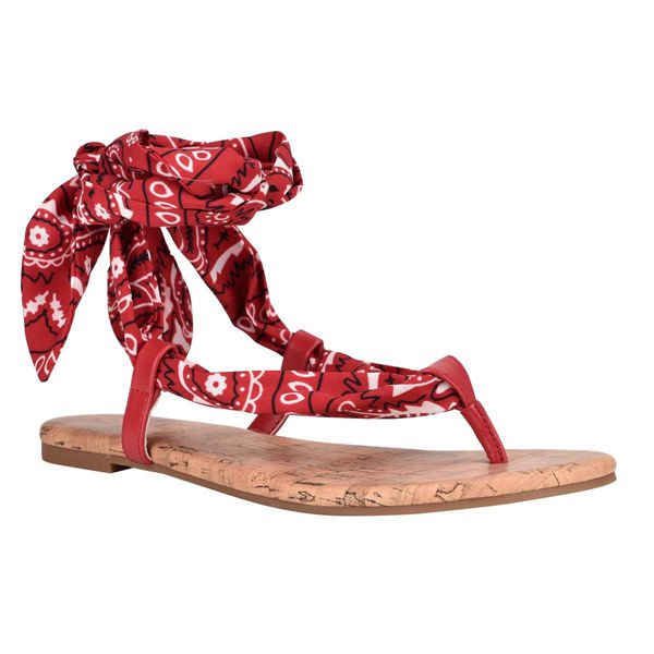 Nine West Trap Ankle Wrap Red Flat Sandals | Ireland 00F64-5Z14